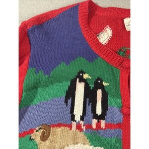 Vtg 90's Hand Embroidered Knit Noah's Ark Grandma Cardigan Sz L Granny Animals